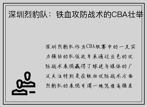 深圳烈豹队：铁血攻防战术的CBA壮举